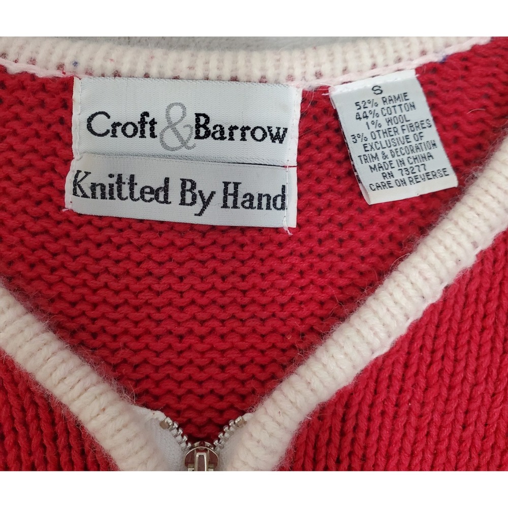 Vtg Croft & Barrow Christmas Sweater Women's S Red Hand Knitted Snowman Full Zip - Picture 3 of 6